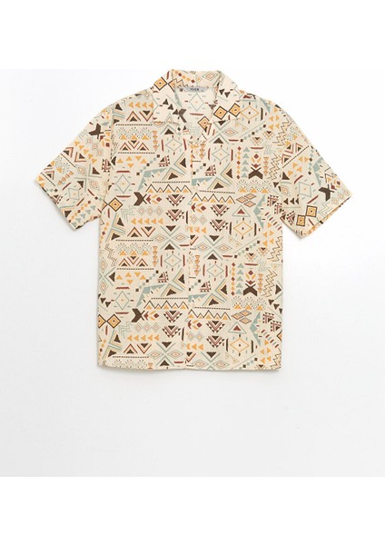 Yeni Sezon Regular Fit Kisa Kollu Desenli Poplin Erkek Gomlek - S57593Z8
