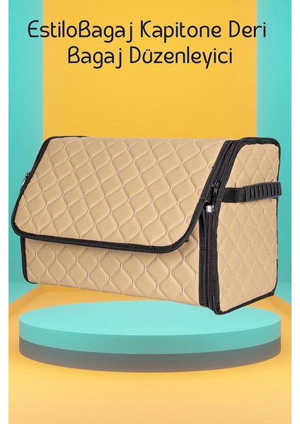 Estilobagaj Kapitone Deri Oto Bagaj Düzenleyici Bej