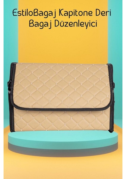 Estilobagaj Kapitone Deri Oto Bagaj Düzenleyici Bej fiyatları
