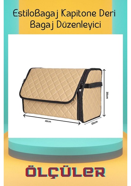 Estilobagaj Kapitone Deri Oto Bagaj Düzenleyici Bej modelleri