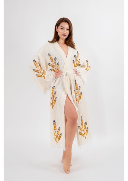 Müslin Kimono %100 Pamuklu Başak Baskılı Desenli Bornoz Kaftan Sabahlık fiyatları