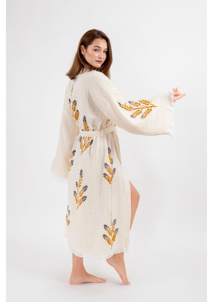 Müslin Kimono %100 Pamuklu Başak Baskılı Desenli Bornoz Kaftan Sabahlık modelleri