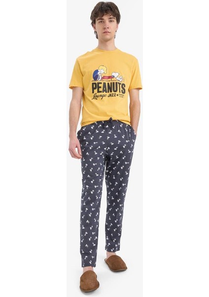Yeni Sezon Snoopy Regular Fit Pijama Takımı Kısa Kollu Üst Beli Bağcıklı Uzun Alt