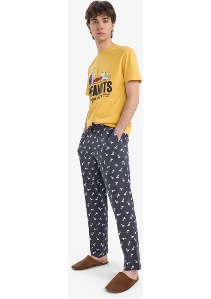 Yeni Sezon Snoopy Regular Fit Pijama Takımı Kısa Kollu Üst Beli Bağcıklı Uzun Alt