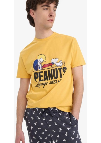 Yeni Sezon Snoopy Regular Fit Pijama Takımı Kısa Kollu Üst Beli Bağcıklı Uzun Alt
