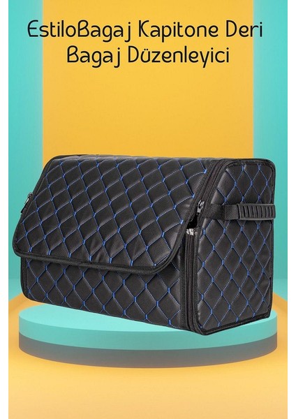 Estilobagaj Kapitone Deri Oto Bagaj Düzenleyici Siyah Mavi