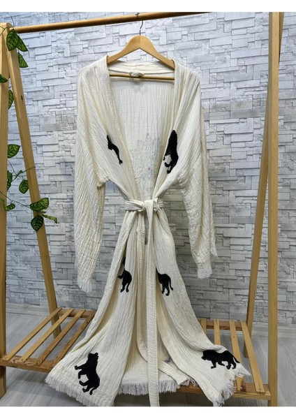 Müslin Kimono %100 Pamuklu Aslan Baskılı Desenli Bornoz Kaftan Sabahlık fiyatları