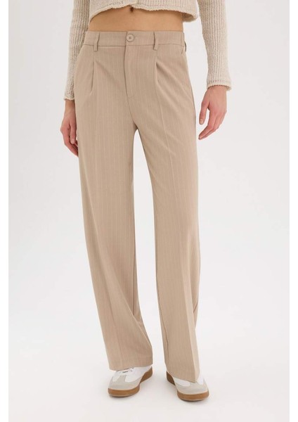 Yeni Sezon Wide Leg Kumaş Palazzo Pantolon Çift Cepli Normal Bel Standart Boy