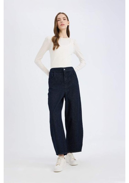 Yeni Sezon Barrel Fit Beli Lastikli Bilek Boy Cepli Yumuşak Jean Pantolon