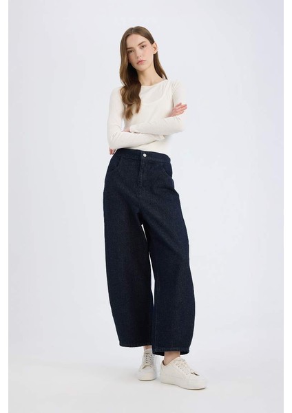 Yeni Sezon Barrel Fit Beli Lastikli Bilek Boy Cepli Yumuşak Jean Pantolon