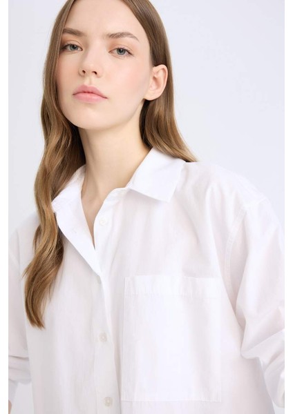 Yeni Sezon Oversize Geniş Kalıp Tek Cepli Poplin Uzun Kollu Gömlek