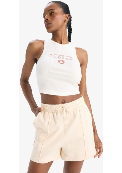 Yeni Sezon Defactofit Nba Boston Celtics Crop Top Bisiklet Yaka Fitilli Kaşkorse Sporcu Atlet fırsatları