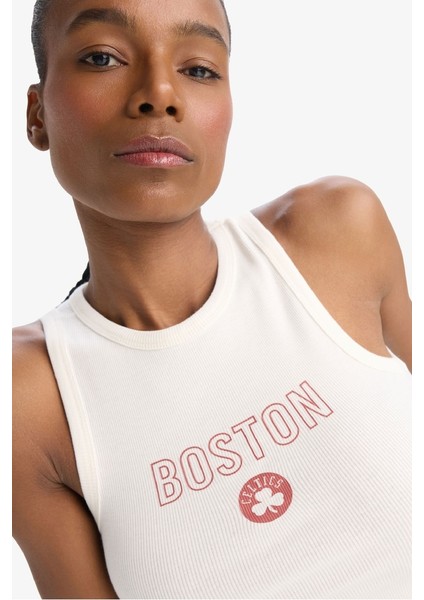 Yeni Sezon Defactofit Nba Boston Celtics Crop Top Bisiklet Yaka Fitilli Kaşkorse Sporcu Atlet indirimleri