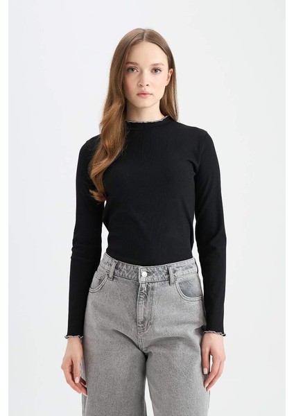 Yeni Sezon Fitilli Kaşkorse Basic Düz Uzun Kollu Tişort modelleri