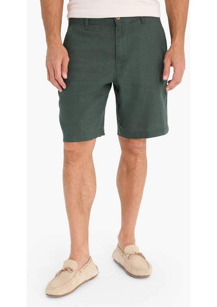 Yeni Sezon %100 Keten Regular Fit Yazlık Bermuda Şort