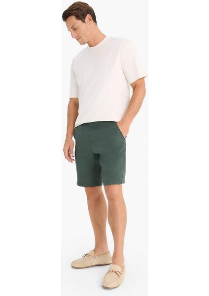 Yeni Sezon %100 Keten Regular Fit Yazlık Bermuda Şort