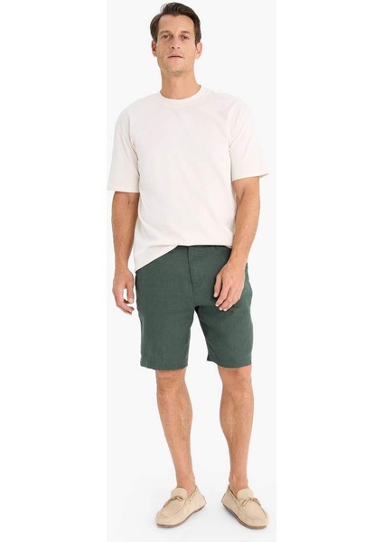 Yeni Sezon %100 Keten Regular Fit Yazlık Bermuda Şort