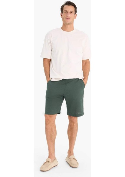 Yeni Sezon %100 Keten Regular Fit Yazlık Bermuda Şort
