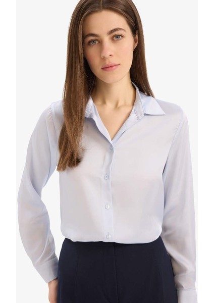 Yeni Sezon Regular Fit Saten Uzun Kollu Gömlek
