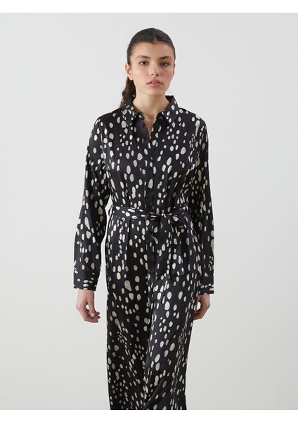 Yeni Sezon Desenli Saten Kadin Gomlek Elbise - S5JU72Z8