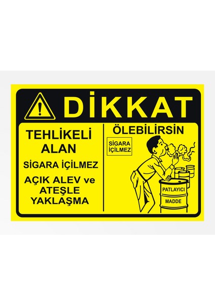 Tehlikeli Alan Sigara Içilmez - Uyarı Tabela Levhası 24X34 cm Polikarbon