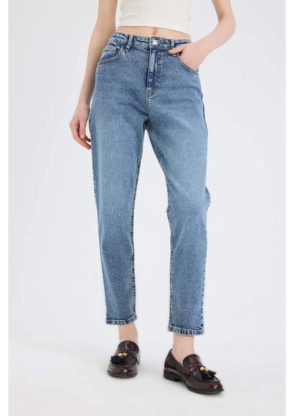 Yeni Sezon Lina Comfort Mom Normal Bel Düz Paça Jean Kar Yıkamalı Pantolon