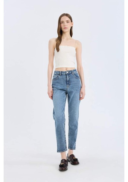 Yeni Sezon Lina Comfort Mom Normal Bel Düz Paça Jean Kar Yıkamalı Pantolon fiyatları