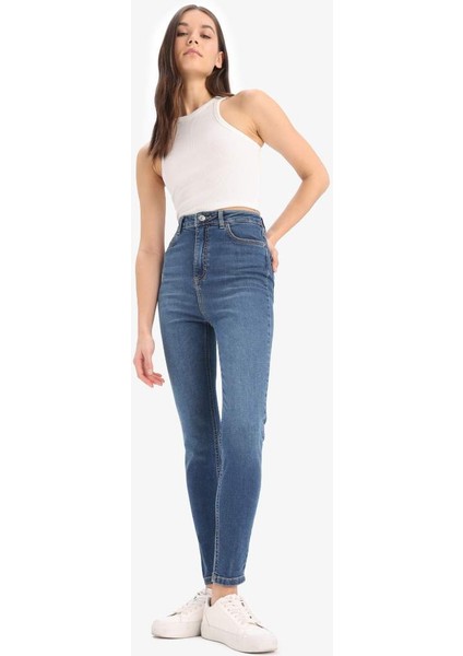 Yeni Sezon Anna Skinny Fit Yüksek Bel Düz Paça Uzun Jean Taş Yıkama Pantolon modelleri