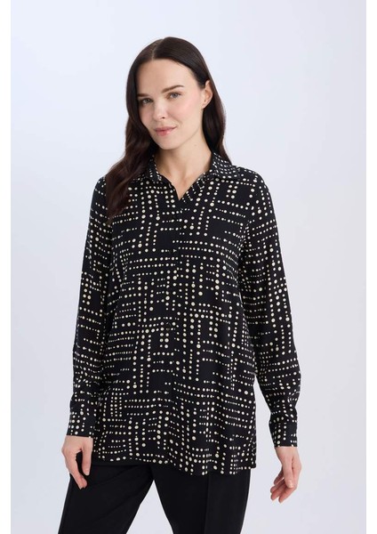 Yeni Sezon Loose Fit Desenli Uzun Kollu Gömlek Tunik