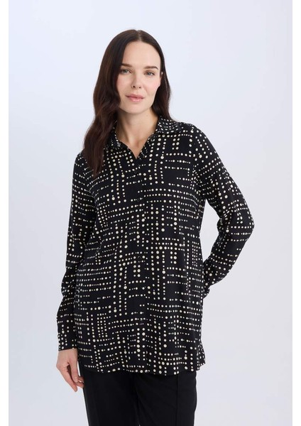 Yeni Sezon Loose Fit Desenli Uzun Kollu Gömlek Tunik