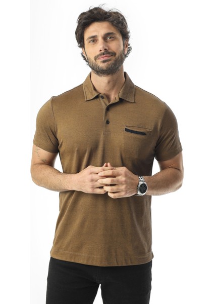Polo Yaka Düğmeli Cepli Düz Renk T-SHIRT-6288