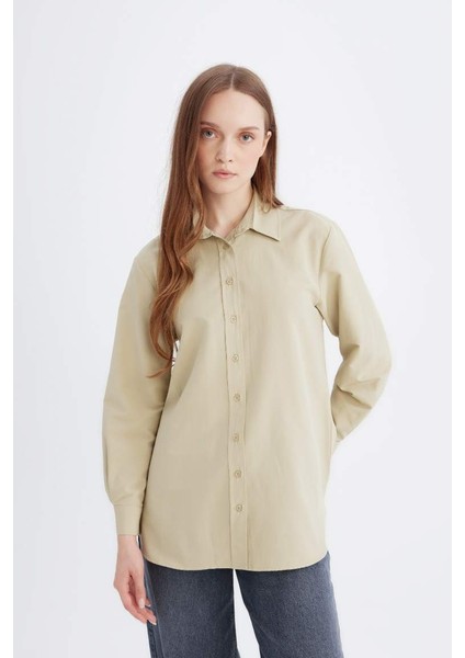 Yeni Sezon Relax Fit Basic Düz Poplin Uzun Kollu Gömlek Tunik