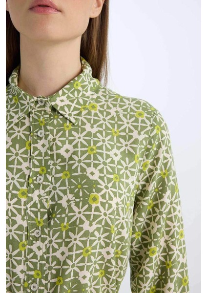 Yeni Sezon regular Fit Desenli Kuşaklı Uzun Kollu Gömlek Tunik