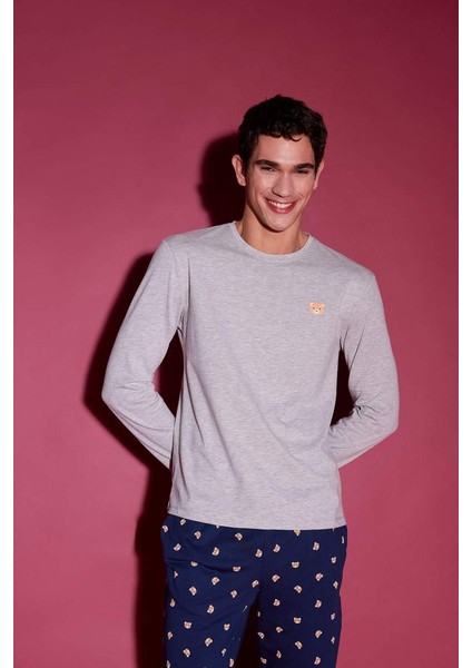 Yeni Sezon Pijama Takımı Baskılı Uzun Kollu Üst Esnek Belli Uzun Alt