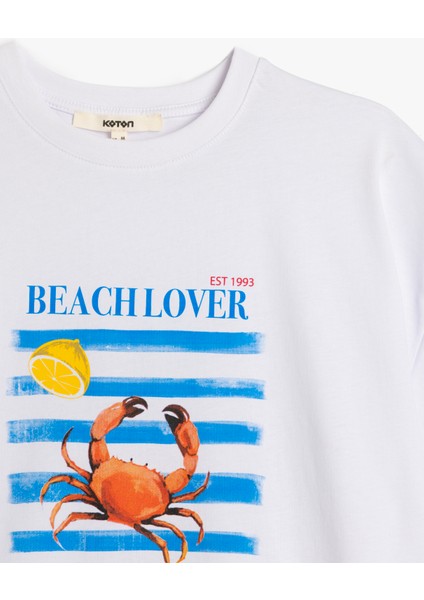 Yeni Sezon Kısa Kollu Bisiklet Yaka Pamuklu Yengeç Baskılı Oversize Kadın Tişört modelleri