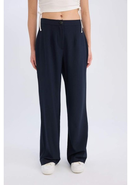 Yeni Sezon Wide Leg Kumaş Palazzo Pantolon Normal Bel Geniş Bol Paça Cepli Standart Boy