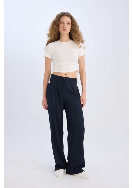 Yeni Sezon Wide Leg Kumaş Palazzo Pantolon Normal Bel Geniş Bol Paça Cepli Standart Boy fiyatları