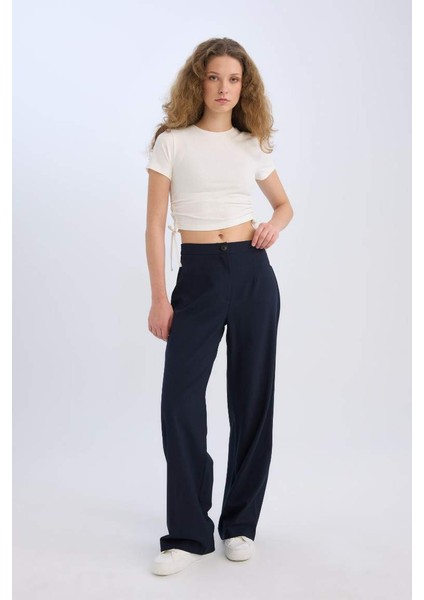 Yeni Sezon Wide Leg Kumaş Palazzo Pantolon Normal Bel Geniş Bol Paça Cepli Standart Boy modelleri