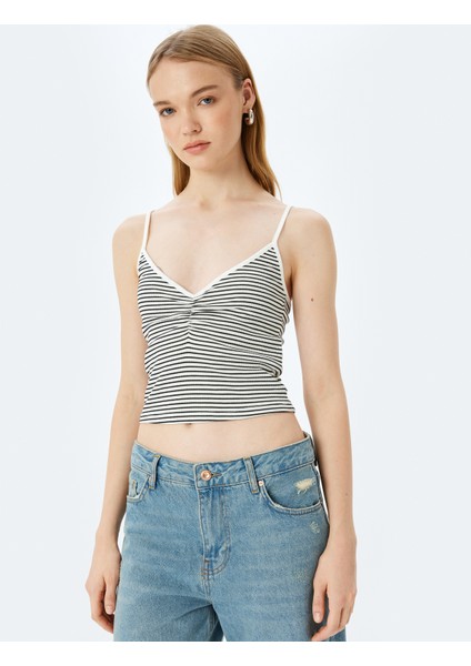 Yeni Sezon Ip Askılı Çizgili V Yaka Slim Fit Fitilli Atlet