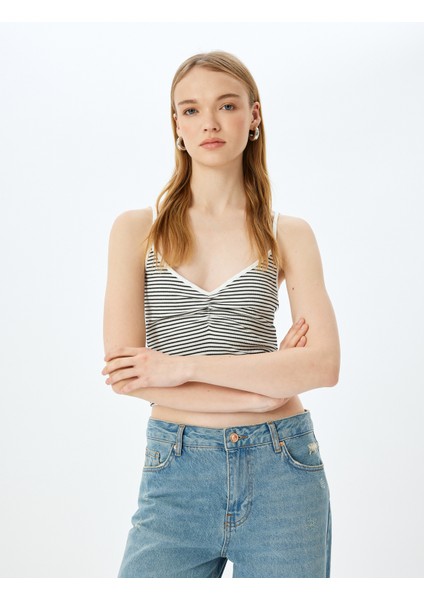 Yeni Sezon Ip Askılı Çizgili V Yaka Slim Fit Fitilli Atlet