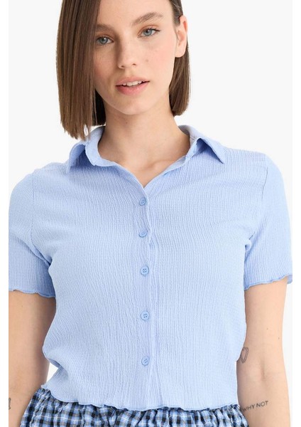 Yeni Sezon Coool Fitted Bürümcük Kısa Kollu Gömlek fırsatları