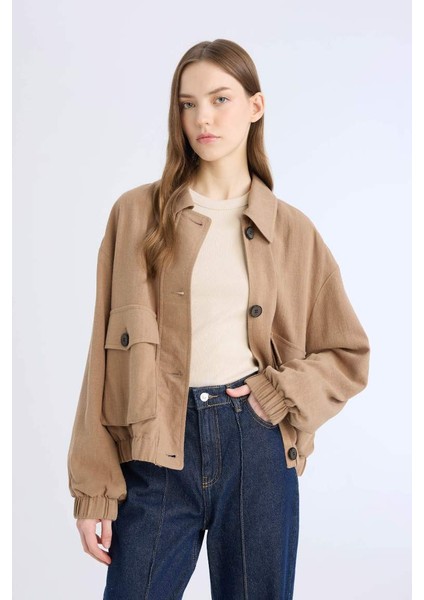 Yeni Sezon Su Geçirmez Regular Fit Polo Yaka Pamuk Astarlı Keten Karışımlı Mont modelleri