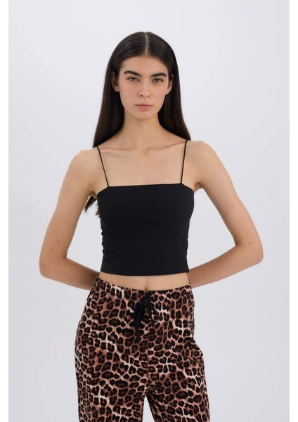 Yeni Sezon Crop Pamuklu Siyah Askılı Atlet-Fall In Love modelleri