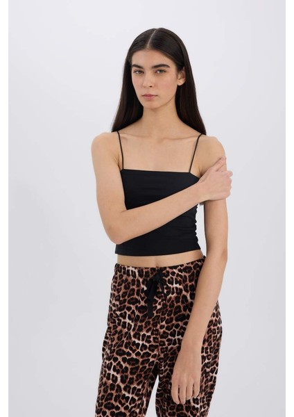 Yeni Sezon Crop Pamuklu Siyah Askılı Atlet-Fall In Love fırsatları