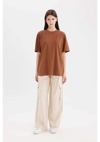 Yeni Sezon Oversize Geniş Kalıp Bisiklet Yaka Basic Düz Kısa Kollu Tişört fiyatları
