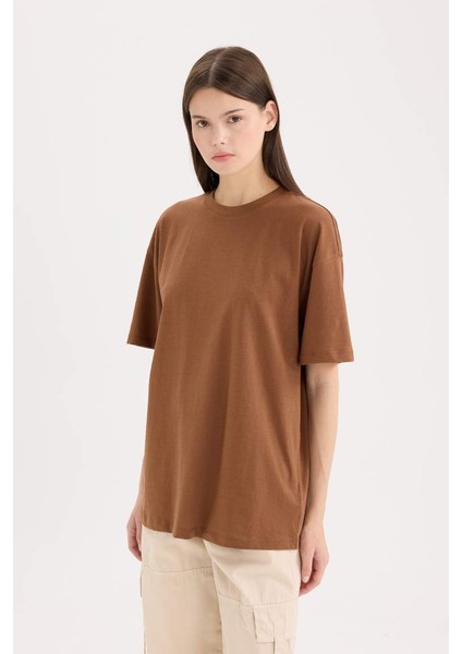 Yeni Sezon Oversize Geniş Kalıp Bisiklet Yaka Basic Düz Kısa Kollu Tişört modelleri