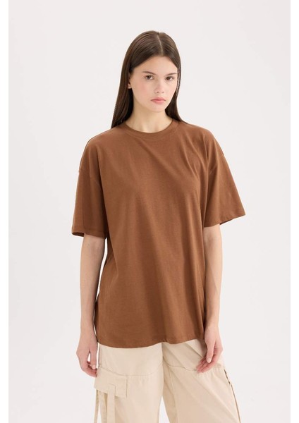 Yeni Sezon Oversize Geniş Kalıp Bisiklet Yaka Basic Düz Kısa Kollu Tişört fırsatları