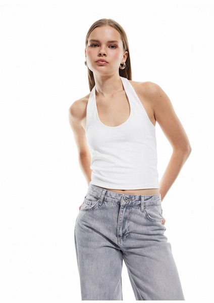 Yeni Sezon Pamuklu Halter Yaka Kolsuz Crop Atlet