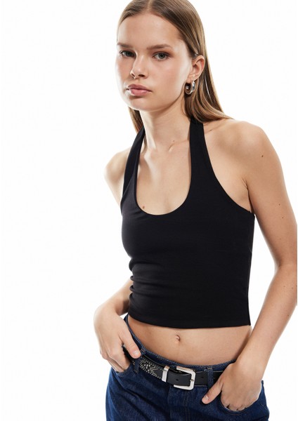Yeni Sezon Pamuklu Halter Yaka Kolsuz Crop Atlet