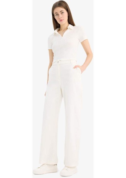 Yeni Sezon Wide Leg Gabardin Kumaş Palazzo Pantolon Çift Cepli Normal Bel Geniş Paça fiyatları